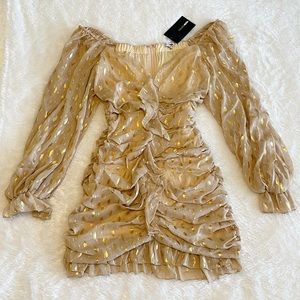 Ruched Mini Dress (Gold/Taupe)